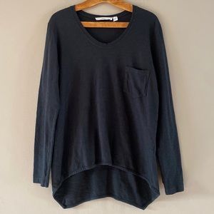 WILT Made in USA Black Long Tail Tunic Top Chest Pocket Size SMALL